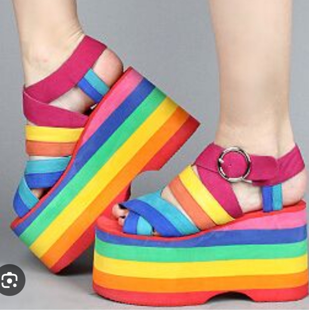 NEW RARE Jeffrey Campbell Popo Rainbow Platform Sandals Size 8